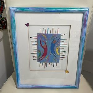 J Lewis White/Blue/Multi Color Dancers on Hand Painted Dyed Silk Framed Art